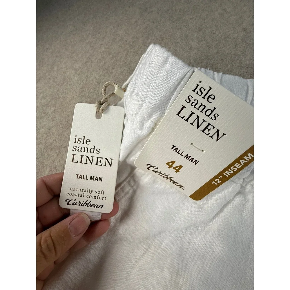 NWT Caribbean Isle Sands Linen Shorts Mens 44 Tall White 12 Inch Inseam